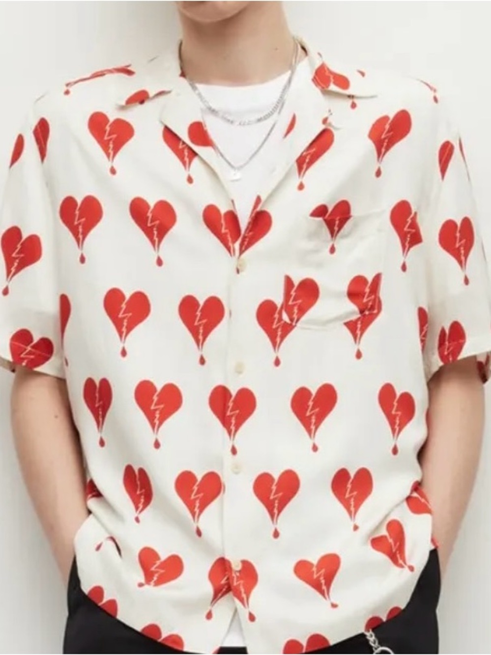 AllSaints Breakup Heart Print Short Sleeve Shirt Size M